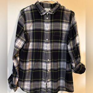 J. Crew Women's Plaid Button Down Shirt - Black, Green, White